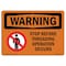 Signmission OSHA Sign, 7" H, Rigid Plastic, Stop Before Threading Operation Occurs With Symbol, Landscape OS-WS-P-710-L-12417 - alternate 1